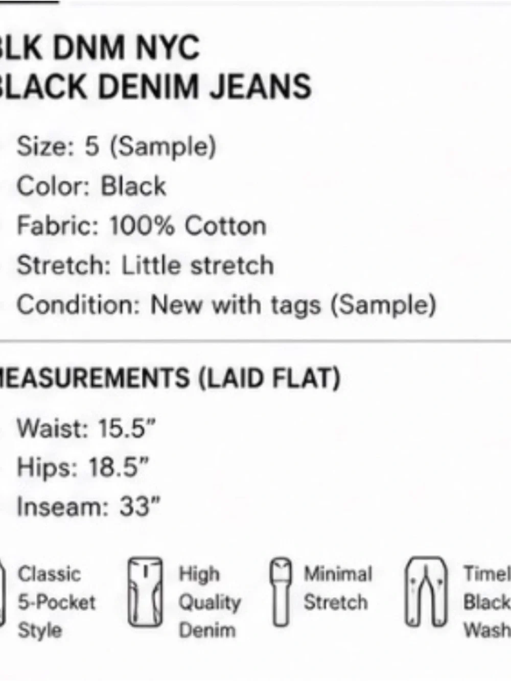 BLK DNM NYC Sample Jeans Size 5 Faded Blue Straight Leg NWT